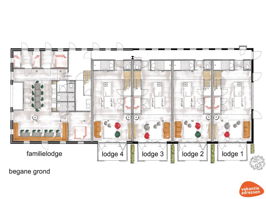 Groepsaccommodatie in Ambt Delden (Overijssel) voor 26 personen met 12 slaapkamers en 6 badkamers.