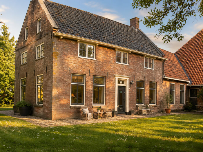 Groepsaccommodatie in Weidum (Friesland) voor 18 personen met 8 slaapkamers en 7 badkamers.