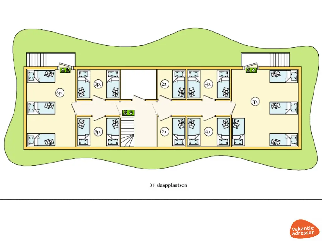 Groepsaccommodatie in Kollumerpomp (Friesland) voor 15 personen met 8 slaapkamers en 3 badkamers.