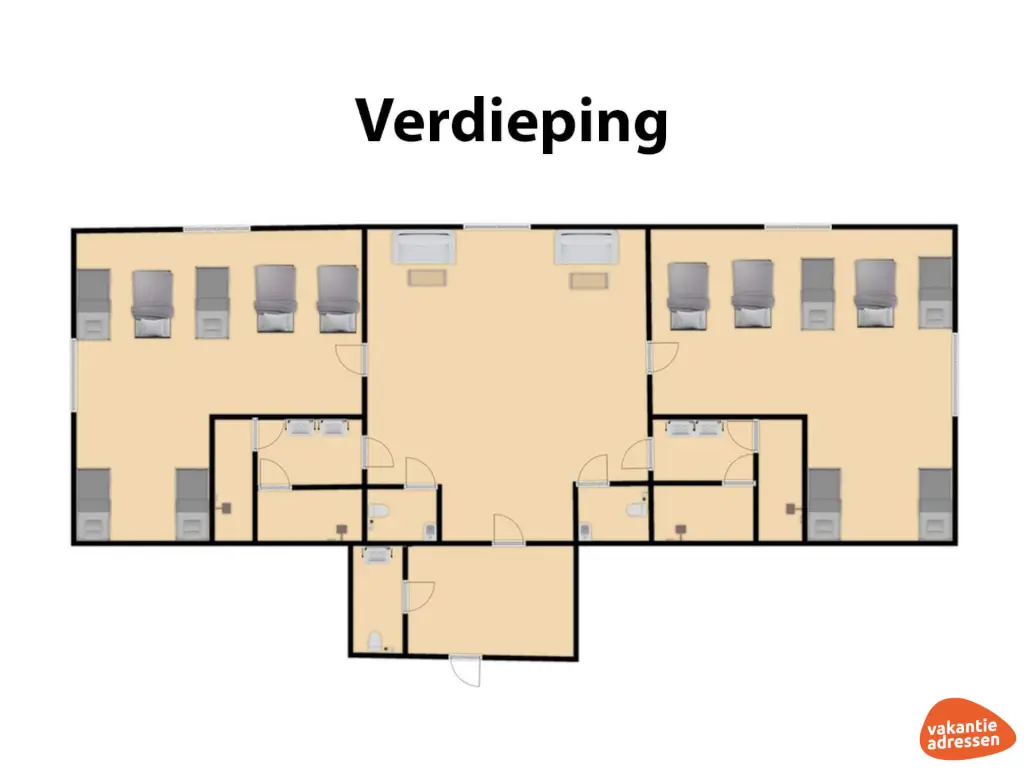Groepsaccommodatie in Ameide (Zuid-Holland) voor 21 personen met 3 slaapkamers en 6 badkamers.